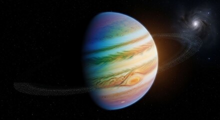 Planet with rings in space