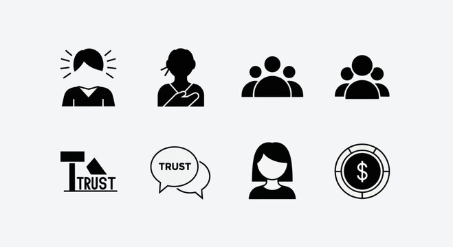 Business Icons: Trust, Teamwork, People, Finance, and Stress Symbols