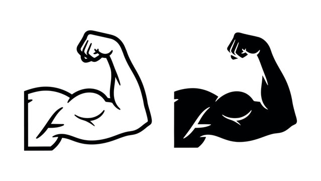 Flexed bicep arm icon set representing strength, power, and fitness goals.