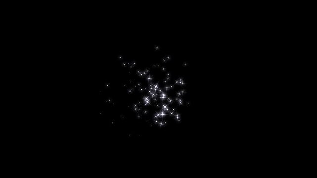 Magic glittering sparkle trail transition, 2d glitter stars line animation, twinkling star light particles, sparkle path white twinkling stars line, fast glittering star lines on black screen. 4k