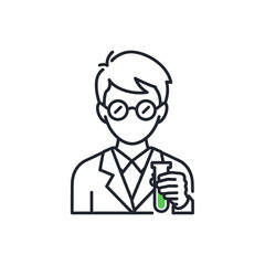 Fototapeta premium Scientist holding test tube with green liquid, laboratory research icon