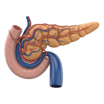 human pancreas with blood vessels and ducts isolated on transparent background