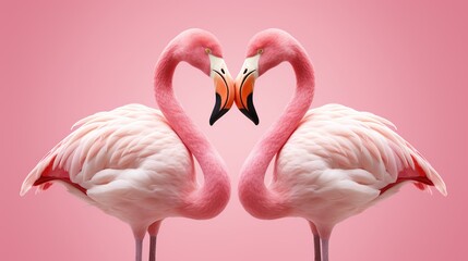 Naklejka premium Two Pink Flamingos Form a Heart Shape with Curved Necks in a Romantic Pose