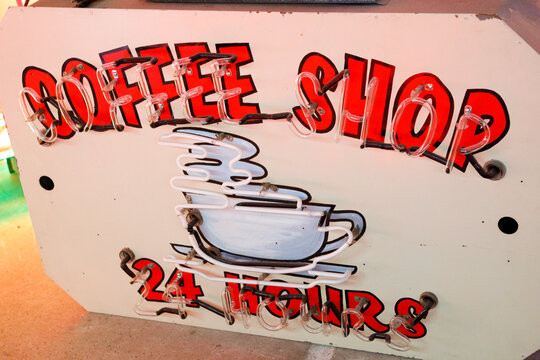 Vintage coffee shop sign 24 hours retro diner style signage