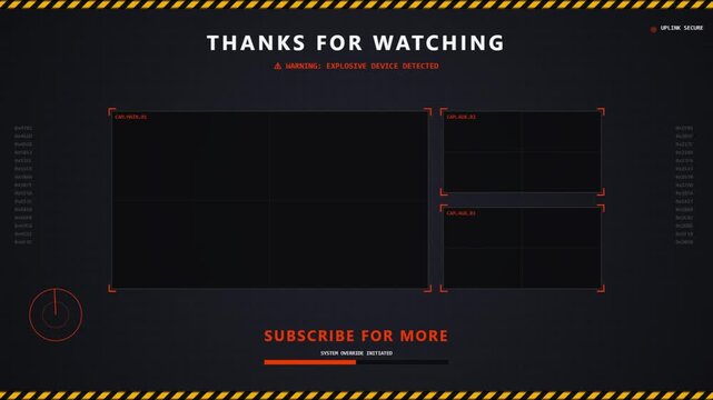 Tactical FPS Bomb Defuse YouTube End Screen Outro Animation with Dark Industrial Interface and Countdown