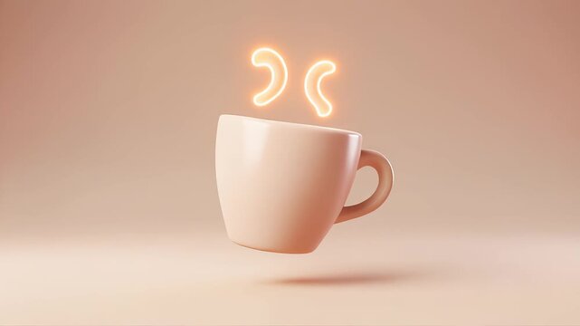 Steaming white coffee cup floating.