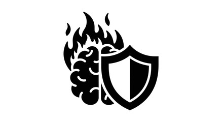 Fototapeta premium Shield protecting brain from flames icon.