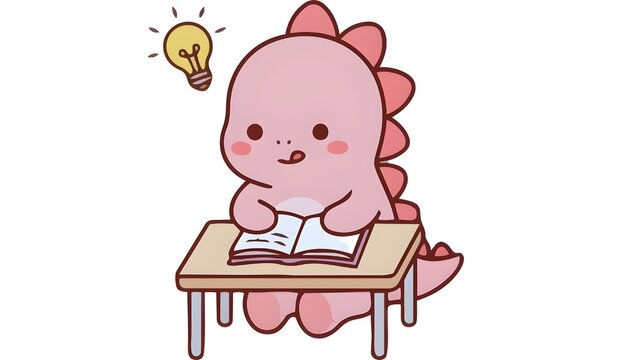 cute cartoon dinosaur reading a book