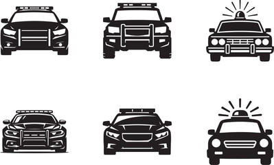 Police car icon set vector. Black patrol car with siren light symbol for web and apps. © Md Ataullah 