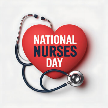 National nurses day celebration with stethoscope and heart on white background