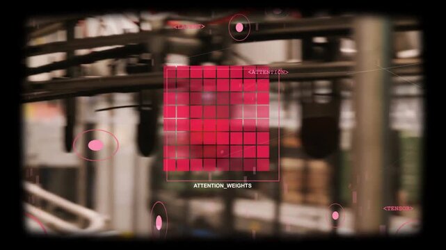 AI detecting clamp motion activating attention grid and updating NEURAL_CORE metrics for factory