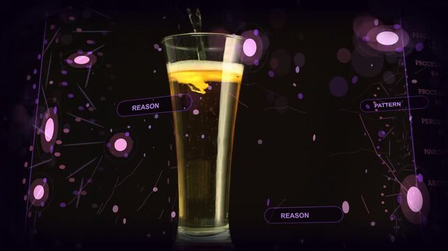 Tall glass receiving pouring stream, foaming and swirling golden plume, showing fluid motion in HUD