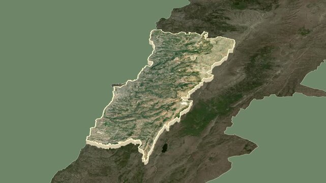 Mount Lebanon Governorate, Lebanon, region extrusion map animation
