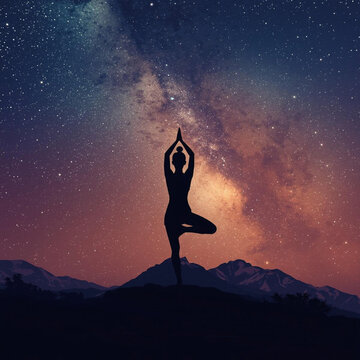 Aesthetic Night Yoga Silhouette on Mountain Top with Stunning Starry Milky Way Background - Mindful Living Ideas