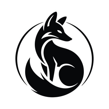 Black and white stylized fox silhouette sitting inside a circular frame