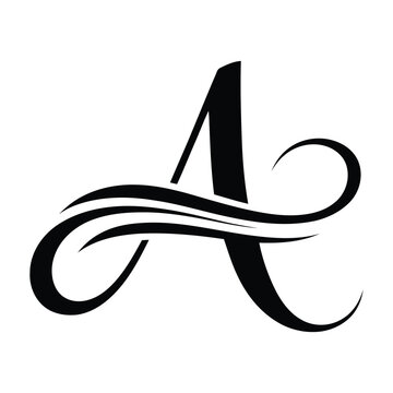 Black cursive letter a with flourishes and calligraphy