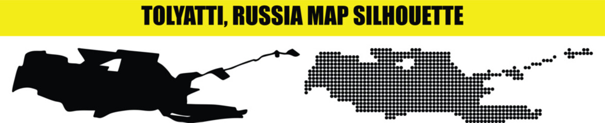 Tolyatti russia map silhouette collection with solid black shape and halftone dot pattern for geographic designs. © Md Asif Shahnaoaz