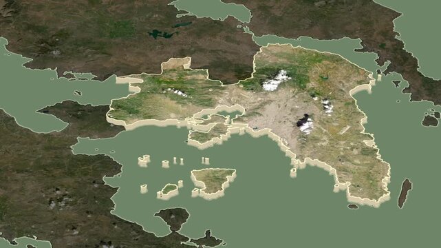 Greater Athens Area, extrusion on map - inset locator with region position in Greece.