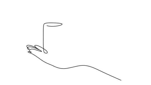 Animated self drawing of continuous line draw  human hand hold candle flame. Memorial linear symbol. Full length one line animation. 4K, human hand hold candle flame. Memorial linear symbol. minimal.