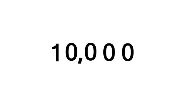 10000 Subscribers Milestone Animation, Number scrolling up animation. Animated scrolling numbers increasing upward. Smooth number scrolling up animation with a clean digital counter effect.