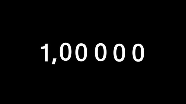 1,000,00 Subscribers Milestone Animation, Number scrolling up animation. Animated scrolling numbers increasing upward. Smooth number scrolling up animation with a clean digital counter effect.