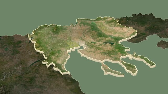 Central Macedonia region, extrusion on map - inset locator with territory position in Greece.