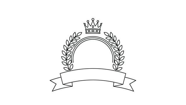 Minimalist black and white frame featuring a small crown and laurel wreath for elegant logo designs and royal emblem concepts.