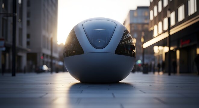 Futuristic Autonomous Urban Vehicle in Cityscape
