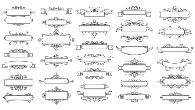 Large set of ornate vintage style banners, ribbons, and frames with elegant swirls and flourishes for decorative graphic design.