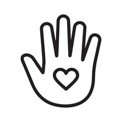 Obraz premium Minimalist Open Palm Vector Illustration Featuring a Heart Symbol Representing Kindness, Care, Empathy, and Humanitarian Support for Modern Logo Design Projects.
