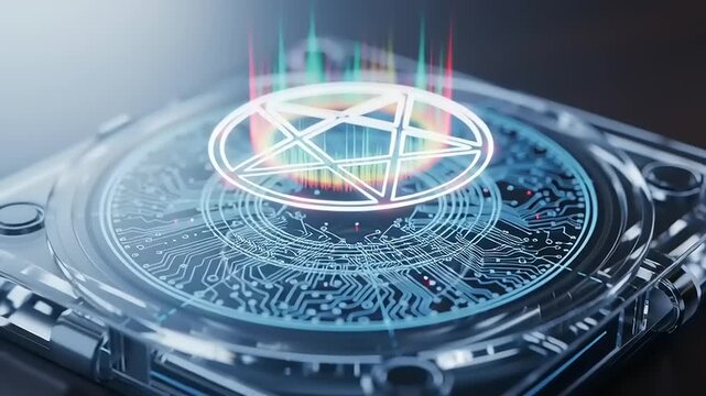 Futuristic Technology Interface with Pentagram Symbol.