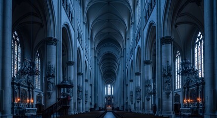 Naklejka premium Interior of a Gothic Cathedral: Architectural Elegance and Spiritual Atmosphere