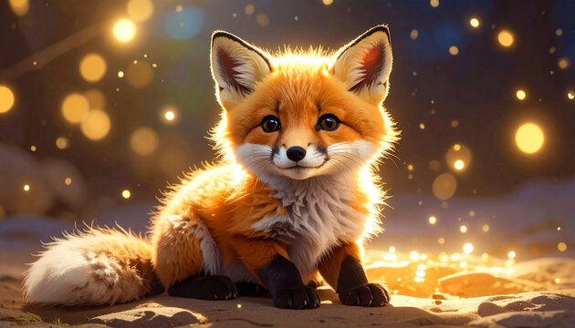 Cute fox portrait with bokeh lights