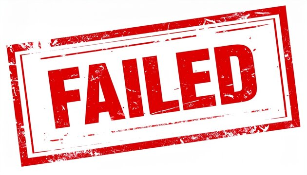 Rectangular red stamp bold uppercase text FAILED distressed worn texture