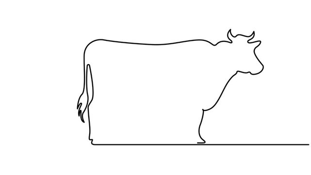 Farm animals cow and hen self animated continuous one line drawing simple outline vector animation video