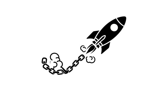 Rocket ship breaking free from chains.