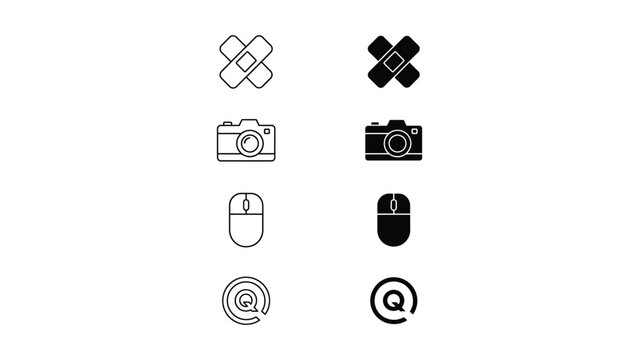 Comparison of monochrome and filled icons for common digital symbols