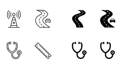 Fototapeta premium Collection of icons representing communication, transportation, and healthcare themes