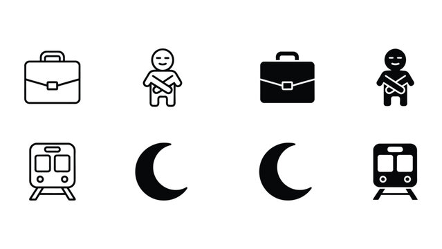 Contrast of day and night commuting with briefcase and travel icons