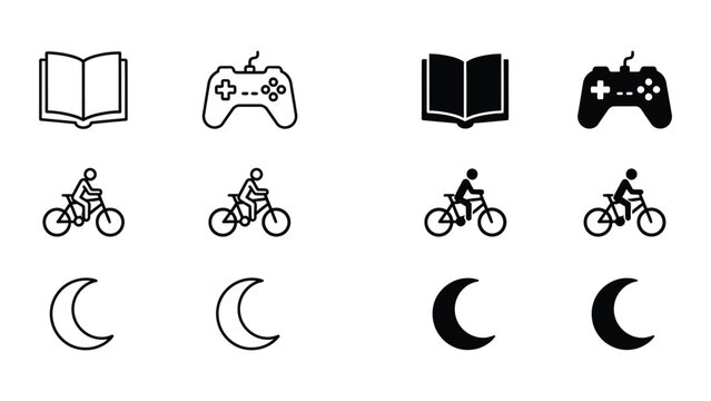 Contrasting icons of activities and elements in varying styles and thicknesses