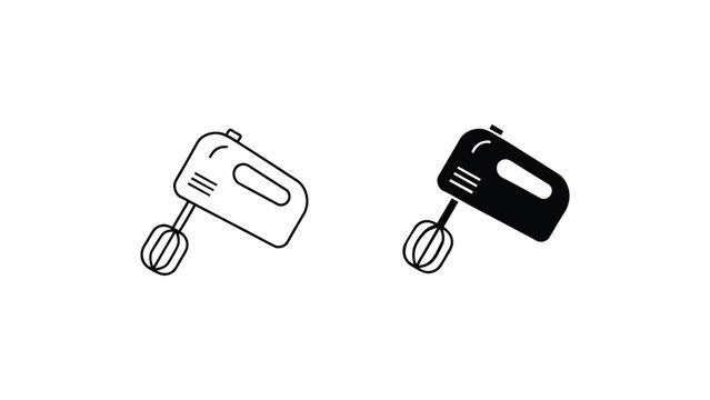 Electric hand mixer icon set in outline and solid style kitchen appliance baking tool vector illustration isolated on light background