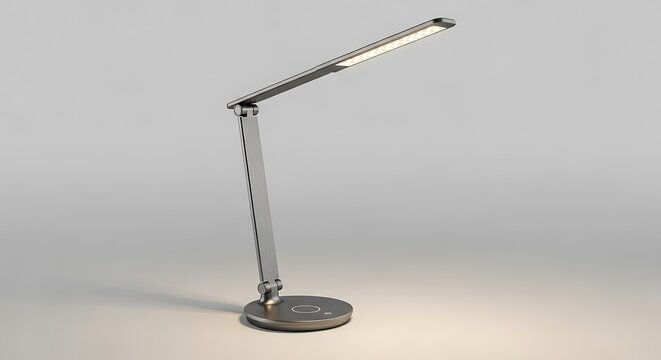 Modern LED desk lamp with adjustable arm on minimal background