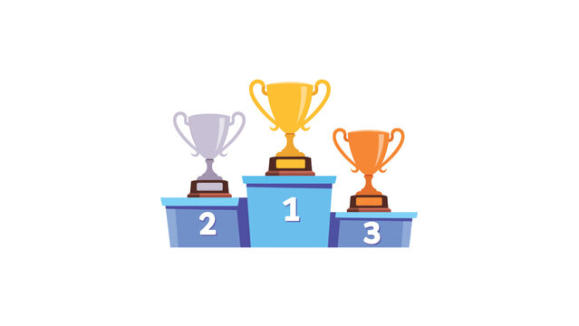 Winners podium with gold silver bronze trophies ranking first second third place competition award concept vector illustration isolated