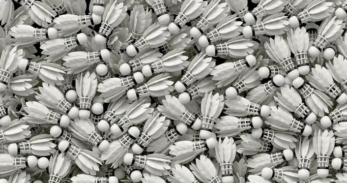3D shuttlecock transition animation with multiple badminton shuttlecocks sweeping across the screen. Ideal for sports videos, match promos, dynamic edits, and motion graphics projects. 4K UHD with alp