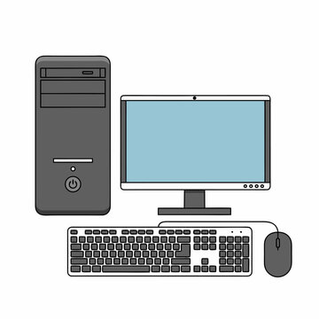 Desktop computer with monitor keyboard and wired mouse setup