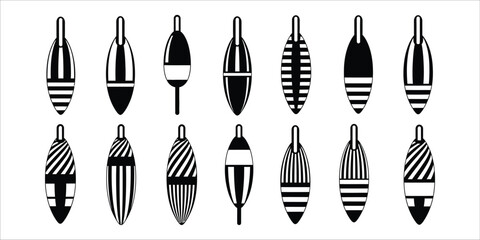 Fishing float icons set black silhouette vector illustration isolated on white background for fishing equipment design. © Asif137