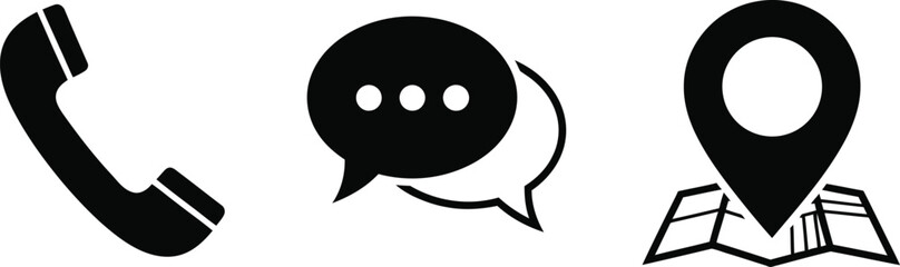 Fototapeta premium Communication icons phone chat bubble and map pin on transparent background