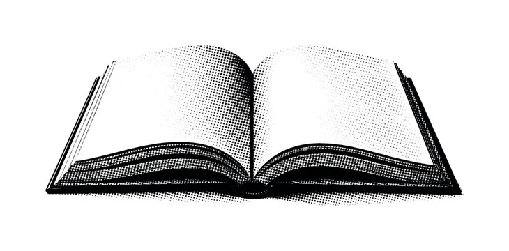 A single open book with slightly curved pages, cropped so only part of the spread is visible, illustrated in