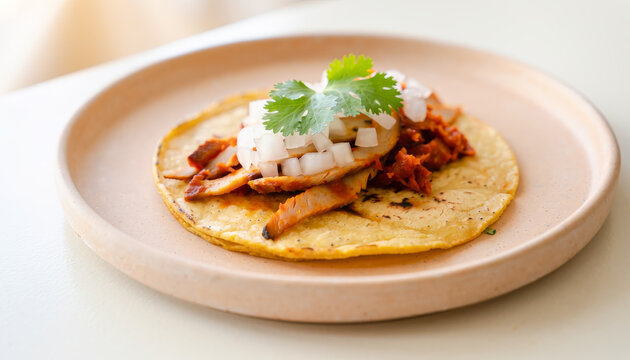 Mexican Al Pastor street taco served on a table
