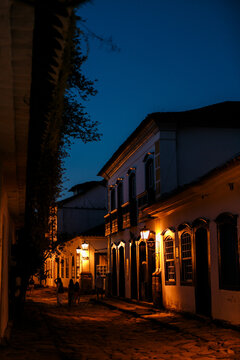 street in the old town at night, paraty brazil